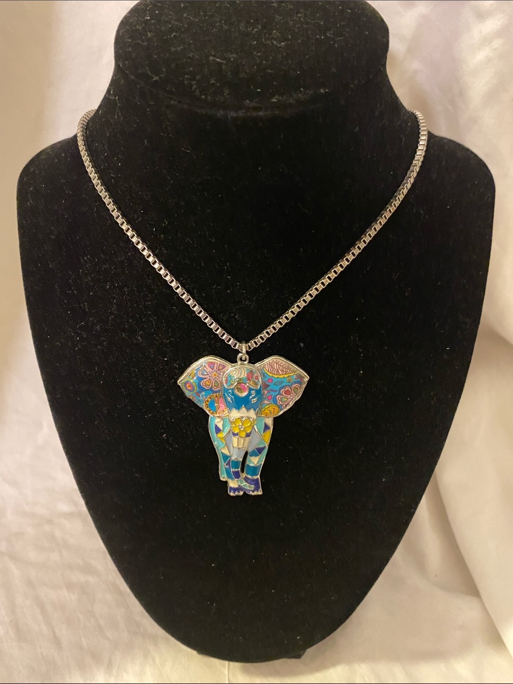 Multicolor Enamel Elephant Pendant Necklace - Blue Accent